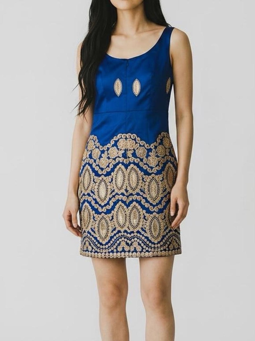 Stunning Kimera Embellished Royal Blue Gold Sleeveless Mini Dress Small